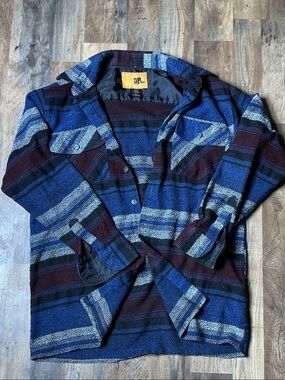 Outback Rider Men's Striped Button-Up Shirt Jacket - Blue & Burgundy
